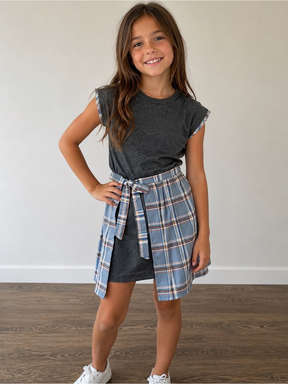 NWT The Sunday Collective Grey and Plaid Detail Dress